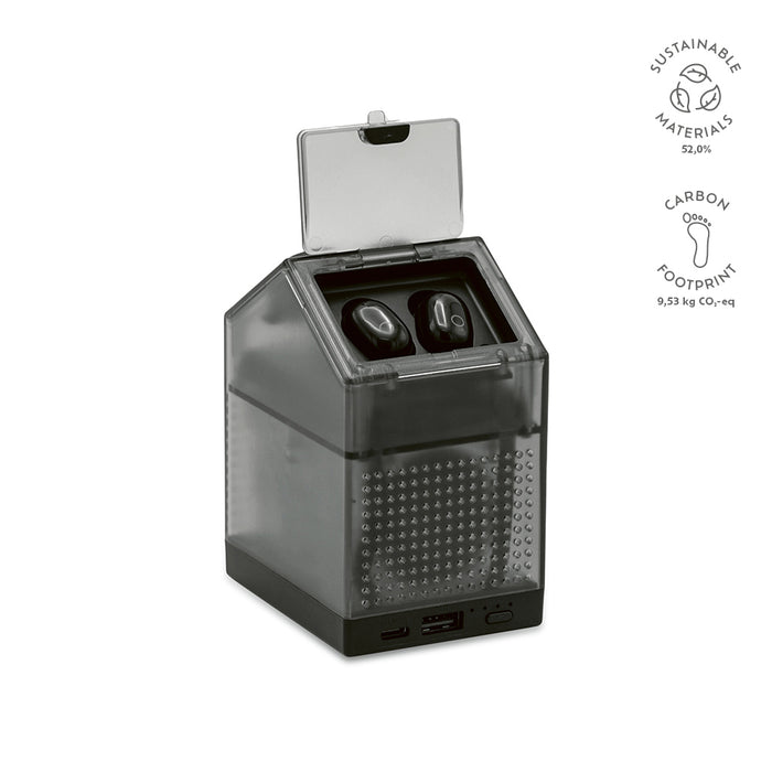 3-u-1 slušalice, zvučnik i powerbank od reciklirane plastike