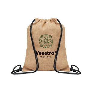 Promotivni ruksak / vrećica od jute, crne boje s tiskom logotipa | Poslovni pokloni
