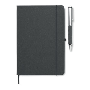 Promotivni elegantni set A5 notesa s kožnim koricama i kemijskom olovkom, crne boje | Reklamni pokloni