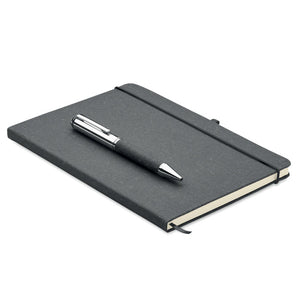 Promotivni elegantni set A5 notesa s kožnim koricama i kemijskom olovkom, crne boje | Poslovni pokloni