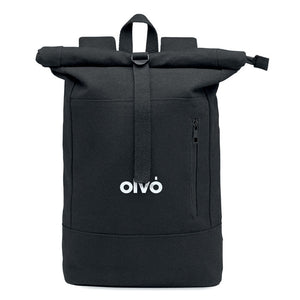Promotivni rolltop ruksak za 15" prijenosno računalo, crne boje s tiskom | Poslovni pokloni