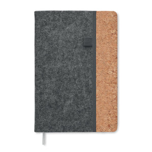 Promotivni A5 notes s koricama od RPET filca i pluta, sive boje | Reklamni pokloni
