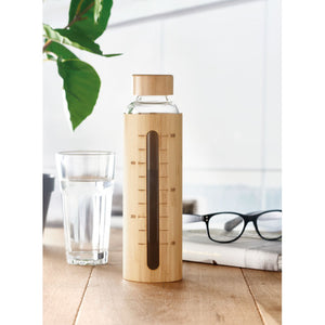 Promotivna boca od borosilikatnog stakla s navlakom i poklopcem od bambusa, 600 ml | Promidžbeni pokloni | Reklamni pokloni