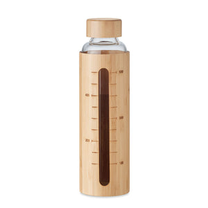 Reklamna boca od borosilikatnog stakla s navlakom i poklopcem od bambusa, 600 ml | Promidžbeni pokloni | Reklamni pokloni