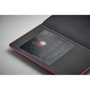 Promotivni eko A5 notes s tvrdim koricama, crvene boje, otvorena | Poslovni pokloni