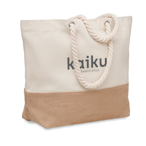 Reklamna torba za plažu / kupovinu od platna, bež boje s tiskom logotipa | Poslovni pokloni