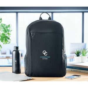 Promotivni ruksak za 15" prijenosno računalo, 340 gr/m², crne boje s tiskom | Poslovni pokloni