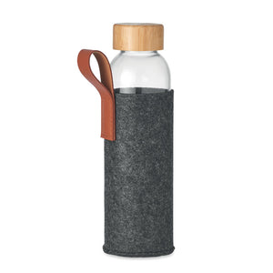 Promotivna staklena boca s poklopcem od bambusa, 500 ml, sive boje | Promo pokloni | Reklamni pokloni