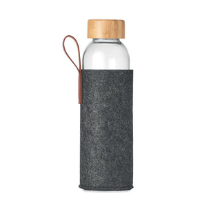 Promotivna staklena boca s poklopcem od bambusa, 500 ml, sive boje | Promidžbeni pokloni | Reklamni pokloni