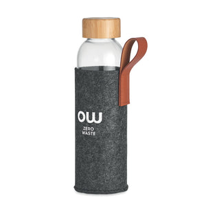 Promotivna staklena boca s poklopcem od bambusa, 500 ml, sive boje s tiskom | Promo pokloni | Reklamni pokloni