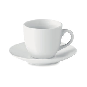 Promotivna porculanska šalica s tanjurićem za espresso, 80 ml, bijele boje | Promo pokloni | Reklamni pokloni