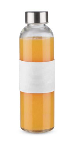 Promotivna staklena boca za vodu i piće sa silikonskim držačem, 520ml, bijele boje, za tisak loga | Poslovni pokloni