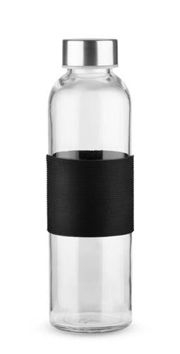 Promotivna staklena boca za vodu i piće sa silikonskim držačem, 520ml, crne boje | Poslovni pokloni
