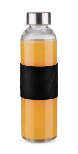 Promotivna staklena boca za vodu i piće sa silikonskim držačem, 520ml, crne boje, za tisak loga | Poslovni pokloni