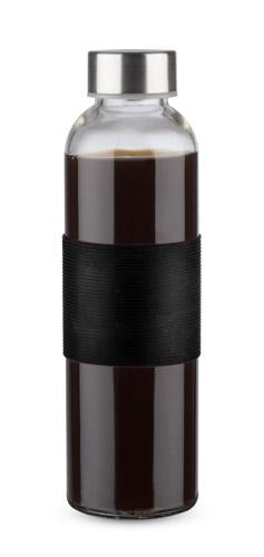 Reklamna staklena boca za vodu i piće sa silikonskim držačem, 520ml, crne boje | Poslovni pokloni