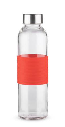Promotivna staklena boca za vodu i piće sa silikonskim držačem, 520ml, crvene boje | Poslovni pokloni