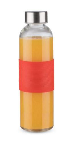 Promotivna staklena boca za vodu i piće sa silikonskim držačem, 520ml, crvene boje, za tisak loga | Poslovni pokloni