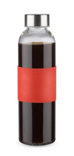 Reklamna staklena boca za vodu i piće sa silikonskim držačem, 520ml, crvene boje | Poslovni pokloni