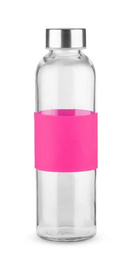 Promotivna staklena boca za vodu i piće sa silikonskim držačem, 520ml, ružičaste boje | Poslovni pokloni