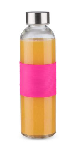 Reklamna staklena boca za vodu i piće sa silikonskim držačem, 520ml, ružičaste boje | Poslovni pokloni