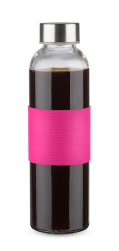 Promotivna staklena boca za vodu i piće sa silikonskim držačem, 520ml, ružičaste boje, za tisak loga | Poslovni pokloni