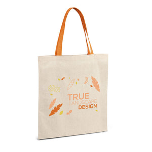 Eko poslovni pokloni | Promotivna eko pamučna shopping vrećica s obojanim ručkama, narančaste boje, s tiskom loga
