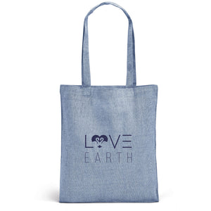 Poslovni eko pokloni | Promotivna eko vrećica za kupovinu od recikliranog pamuka, plave boje, s tiskom loga