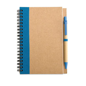 Promo spiralni eko notes sa eko kemijskom olovkom, plave boje | Poslovni pokloni