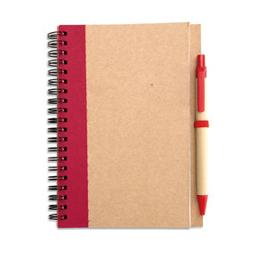 Promo spiralni eko notes sa eko kemijskom olovkom, crvene boje | Poslovni pokloni