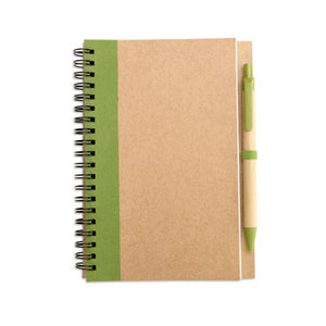 Promo spiralni eko notes sa eko kemijskom olovkom, boje zelene limete | Poslovni pokloni