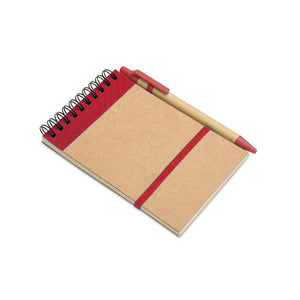Promotivni eko A6 notes i olovka od recikliranog papira crvene boje | Poslovni pokloni | Eko pokloni