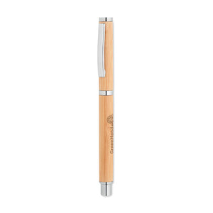 Roler kemijska olovka od bambusa s detaljima od nehrđajućeg čelika | Poslovni pokloni