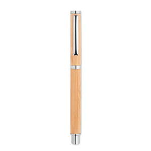 Roler kemijska olovka od bambusa s detaljima od nehrđajućeg čelika | Poslovni pokloni
