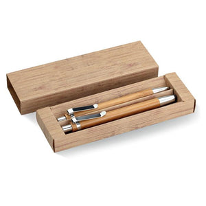 Promotivni eko set za pisanje od bambusa sa kemijskom i tehničkom olovkom | Poslovni pokloni
