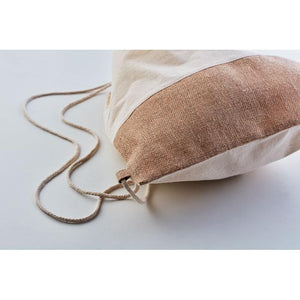 Promotivna pamučna vrećica s vezicama i detaljima od jute, 160gr/m², za tisak loga
