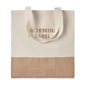 Promotivna pamučna shopping vrećica s detaljima od jute, 160g, s tiskom loga | Poslovni pokloni