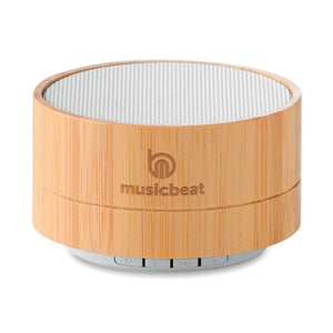 Promotivni 4.2 bežični 3W zvučnik u kućištu od bambusa, bijele boje, s laserskom gravurom loga | Poslovni pokloni