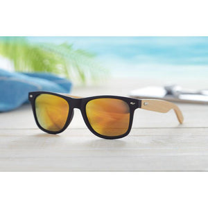Promotivne sunčane naočale s capicama od bambusa, žute boje, sa tiskom loga | Poslovni pokloni