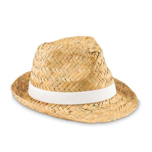 Promotivni slamnati šešir s poliesterskom trakom, bijele boje | Poslovni pokloni