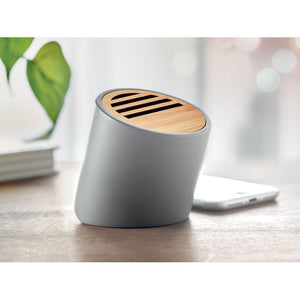 Eko poslovni pokloni | Promo bežični zvučnik od bambusa i vapnenca, sive boje