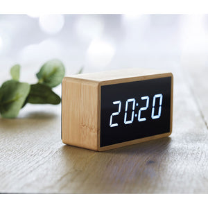 Eko poslovni pokloni | Promo LED sat s budilicom u kućištu od bambusa, za tisak loga