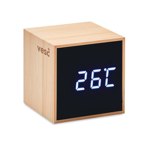 Eko poslovni pokloni | Promo LED sat s alarmom u kućištu od bambusa, s tiskom loga