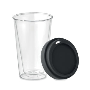 Čaša od borosilkatnog stakla s duplom stijenkom i silikonskim poklopcem, 350ml | Poslovni pokloni | Promo pokloni