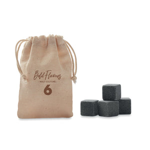 Eko poslovni pokloni | Promo kamene kocke za led u pamučnoj vrećici, s tiskom loga