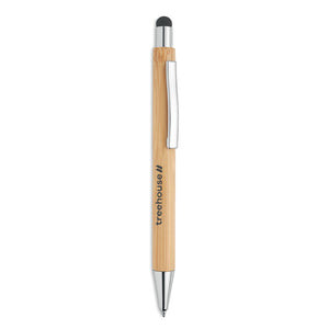Reklamna bambus stylus kemijska olovka s kromiranim detaljima, s tiskom loga
