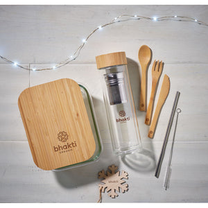Eko poslovni pokloni | Promotivna staklena posuda za hranu s poklopcem od bambusa, s tiskom loga