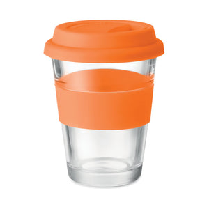 Promotivna staklena šalica za kavu 350ml narančaste boje | Poslovni pokloni 