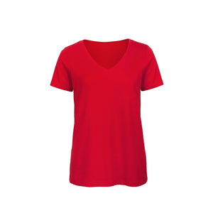 Eko poslovni pokloni | Promotivna ženska t-shirt V-izrez majica od organskog pamuka, 140gsm, crvene boje