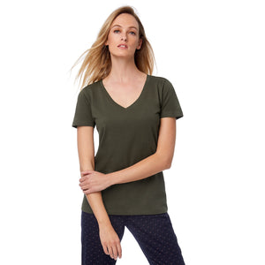 Eko poslovni pokloni | Promotivna ženska t-shirt V-izrez majica od organskog pamuka, 140gsm, khaki boje