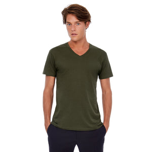 Eko poslovni pokloni | Promotivna muška t-shirt V-izrez majica od organskog pamuka, 140gsm, khaki boje